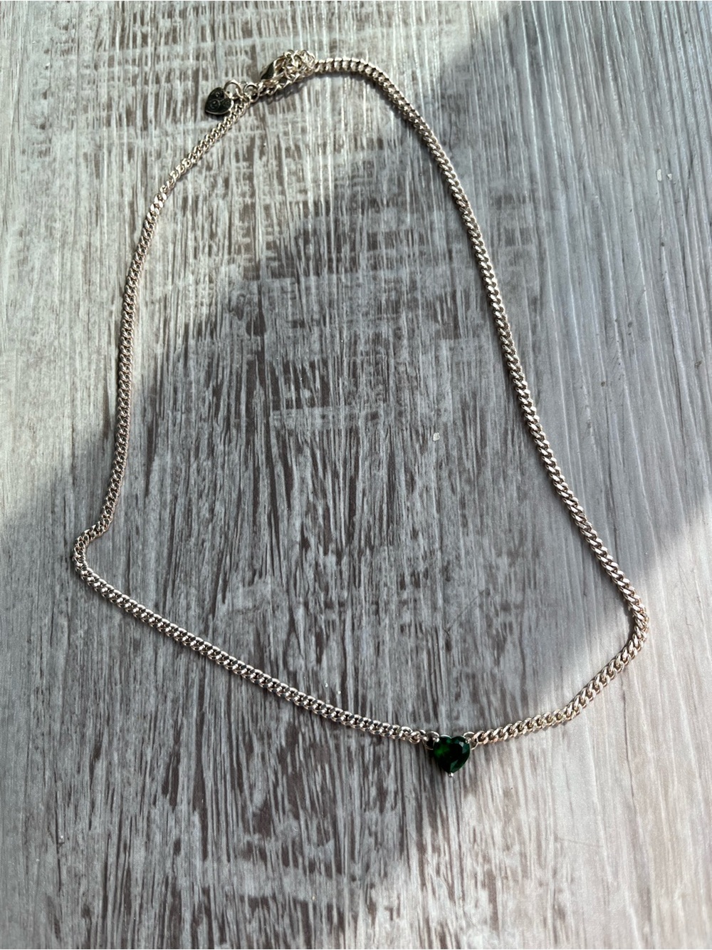 Waterproof Stainless Steel Chain Necklace with Emerald Green Heart Pendant - Picture 3 of 4